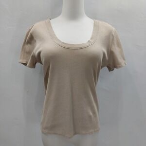 Z Supply Ribbed Tee Women's Large Beige Scoop Neck Soft Girl Contemporary